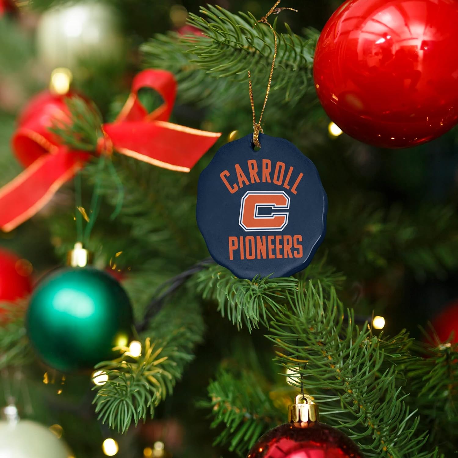 GRAPHICS & MORE Carroll University Pioneers Logo Porcelain Scalloped Holiday Christmas Tree Ornament - 2.8" (7.1 cm) - Image 6