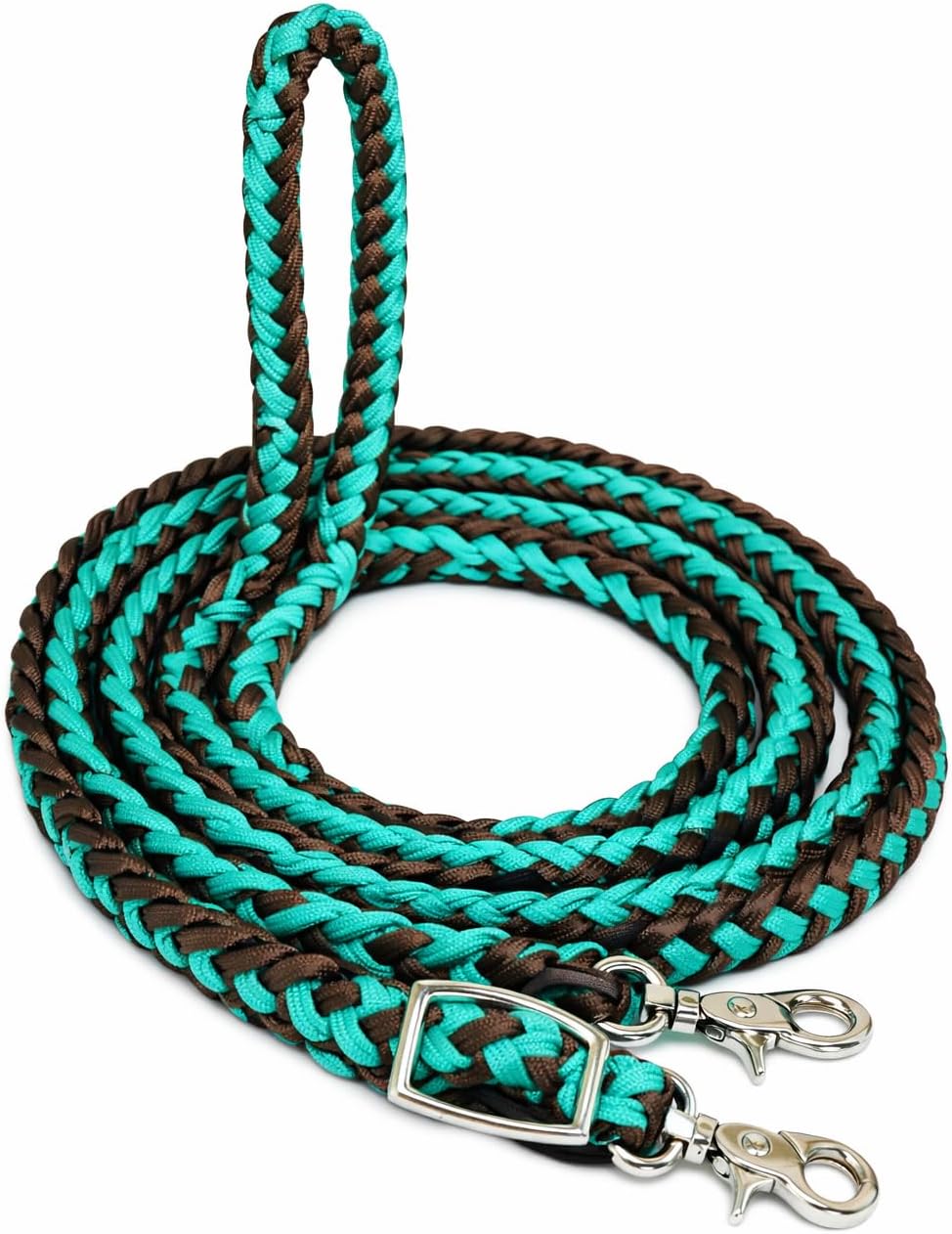 Challenger Western Nylon Braided Roping Knotted Barrel Reins Sea Green Brown 60764