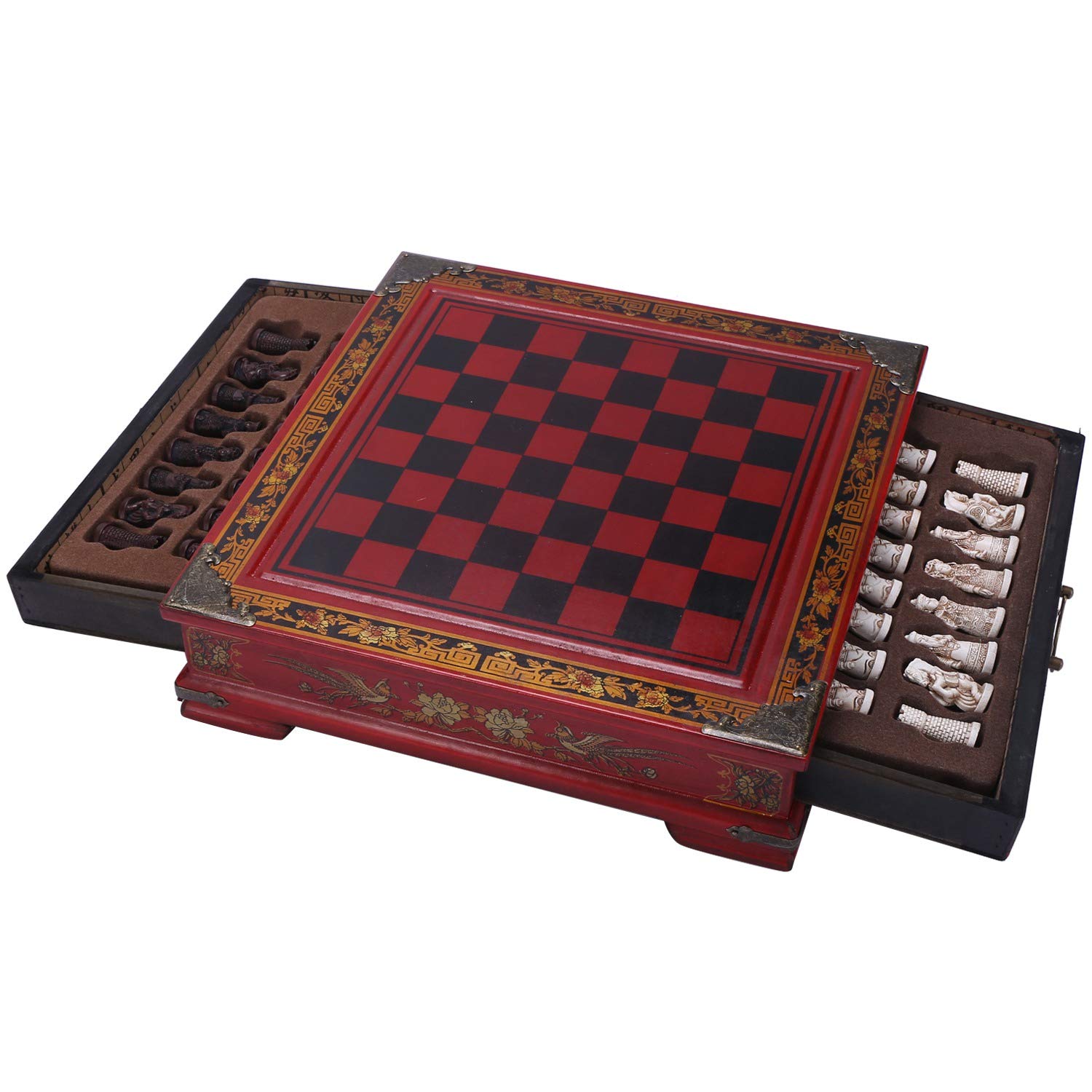 32 Piezas/Juego Mesa de Madera de Ajedrez Juegos de Ajedrez Chinos Regalo de ColeccióN Vintage de Resina Regalos Premium de CumpleañOs de Navidad de Pieza Juego de Mesa