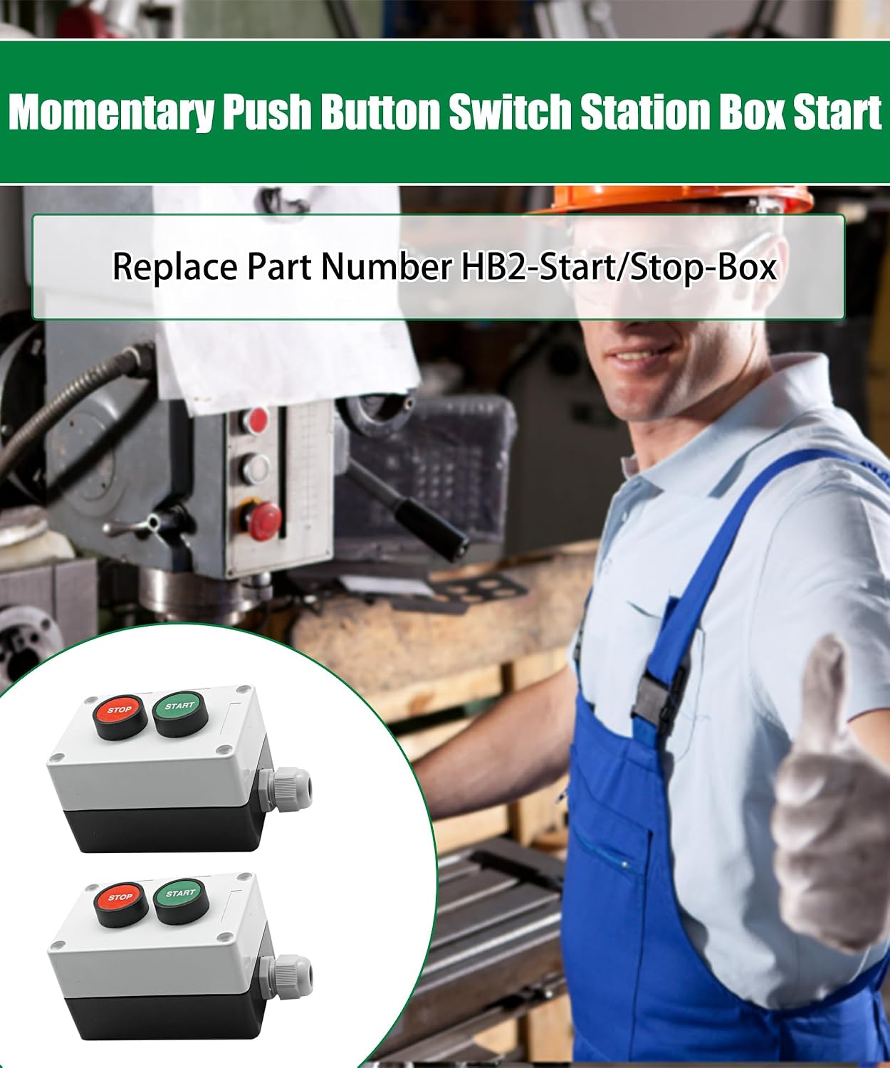 2 Pack Momentary Push Button Switch Box，Start/Stop Push Button Switch,Fit for Home and Industrial Equipment, AC 660V 10A