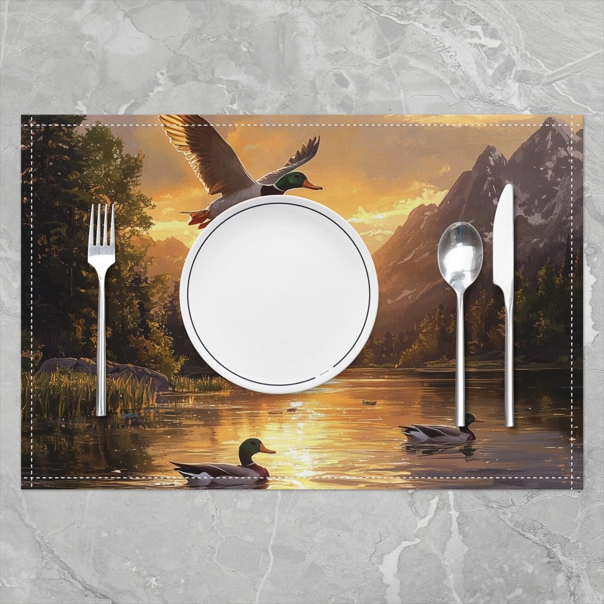 jejeloiu Mallard Duck Placemat Set of 4 12"x18" image 2