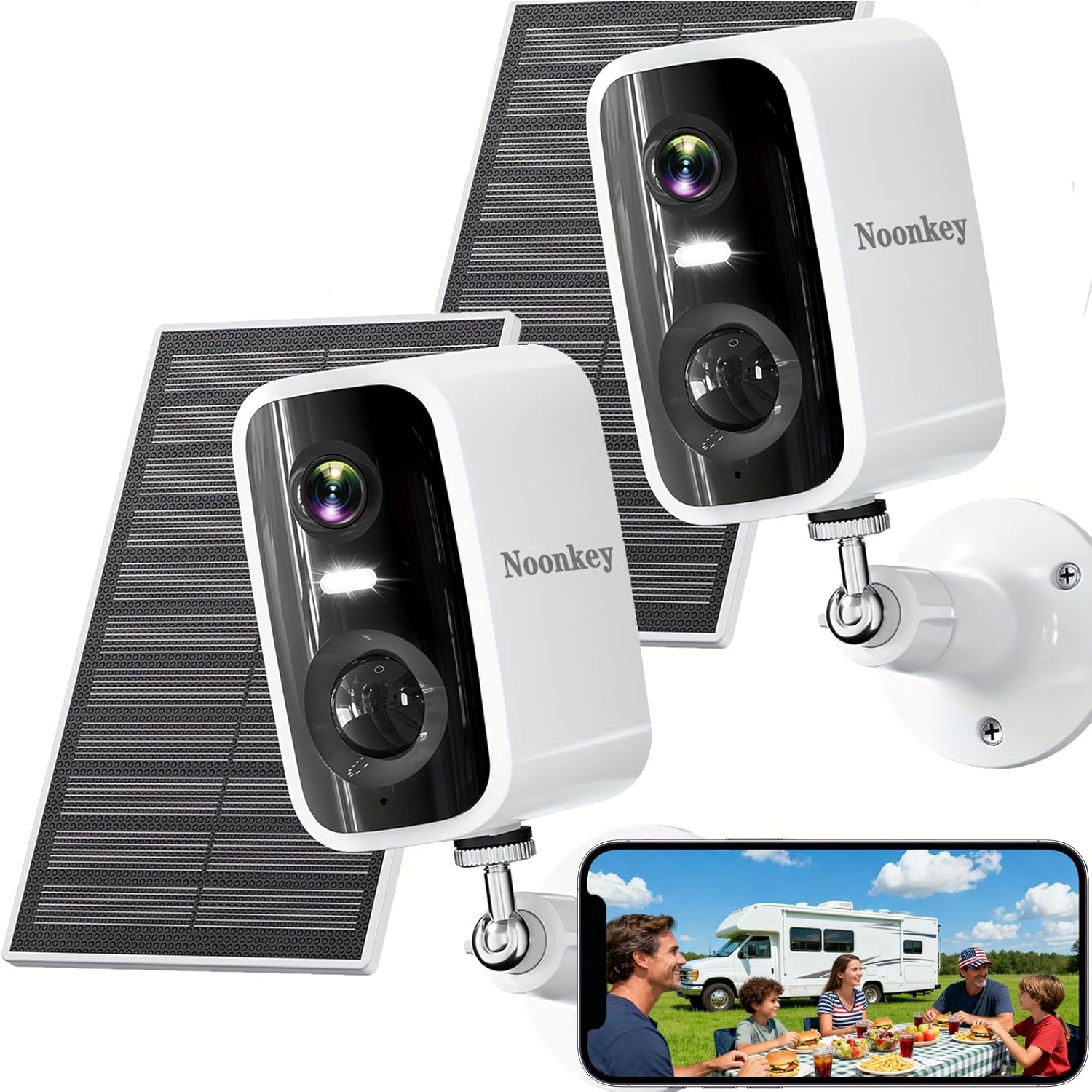 2 Pack Photo voltaic Safety Digicam Out of doors Wi-fi, 4MP HD Full Coloration Night time Imaginative and prescient, 2.4/5GHz WiFi Residence Safety Digicam with AI Movement Detection & Siren, 2-Means Audio, Alexa, No Wiring, Weatherproof
