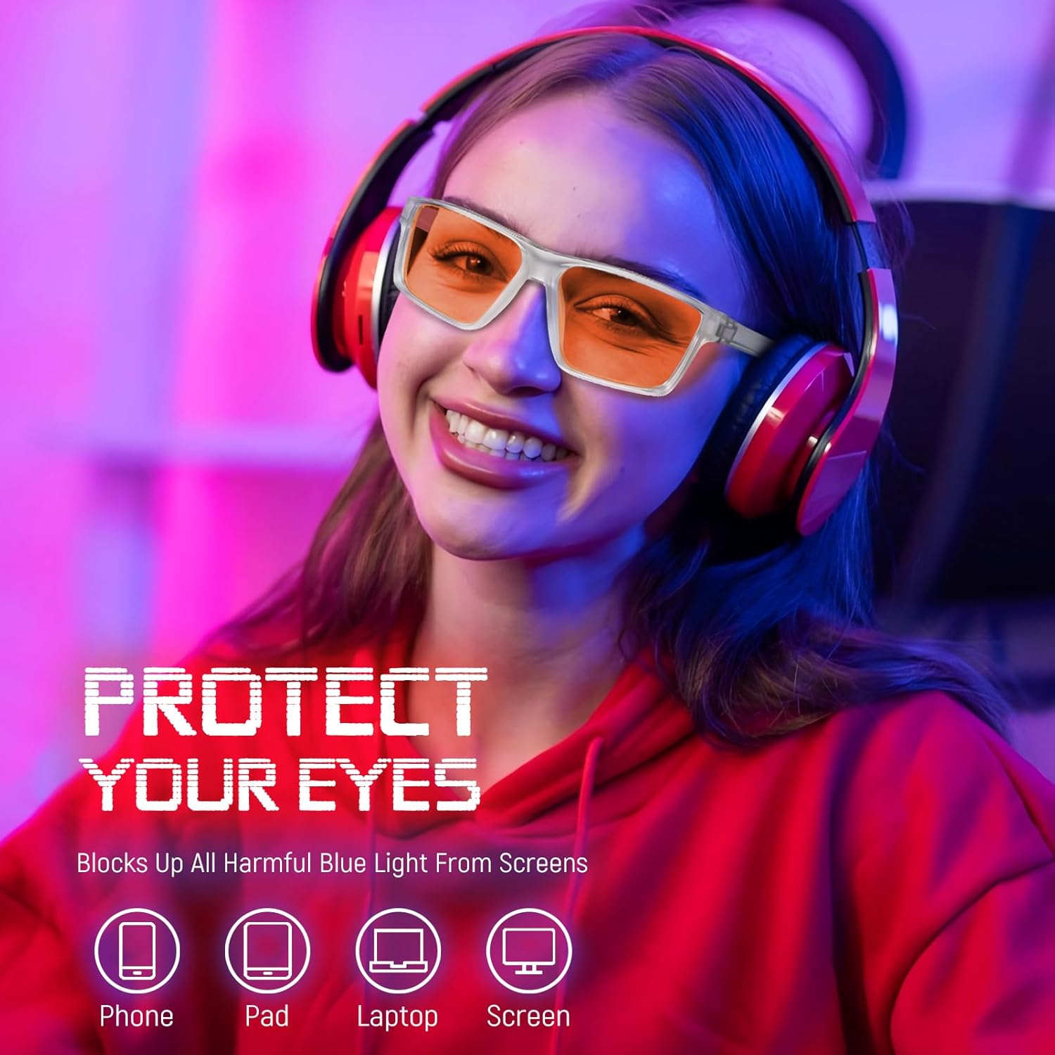 Blue Light Gaming Glasses for Men & Women, Anti Harmful Blue Light for Computer & Gaming, Amber Lenses Anti Eyestrain - Image 6