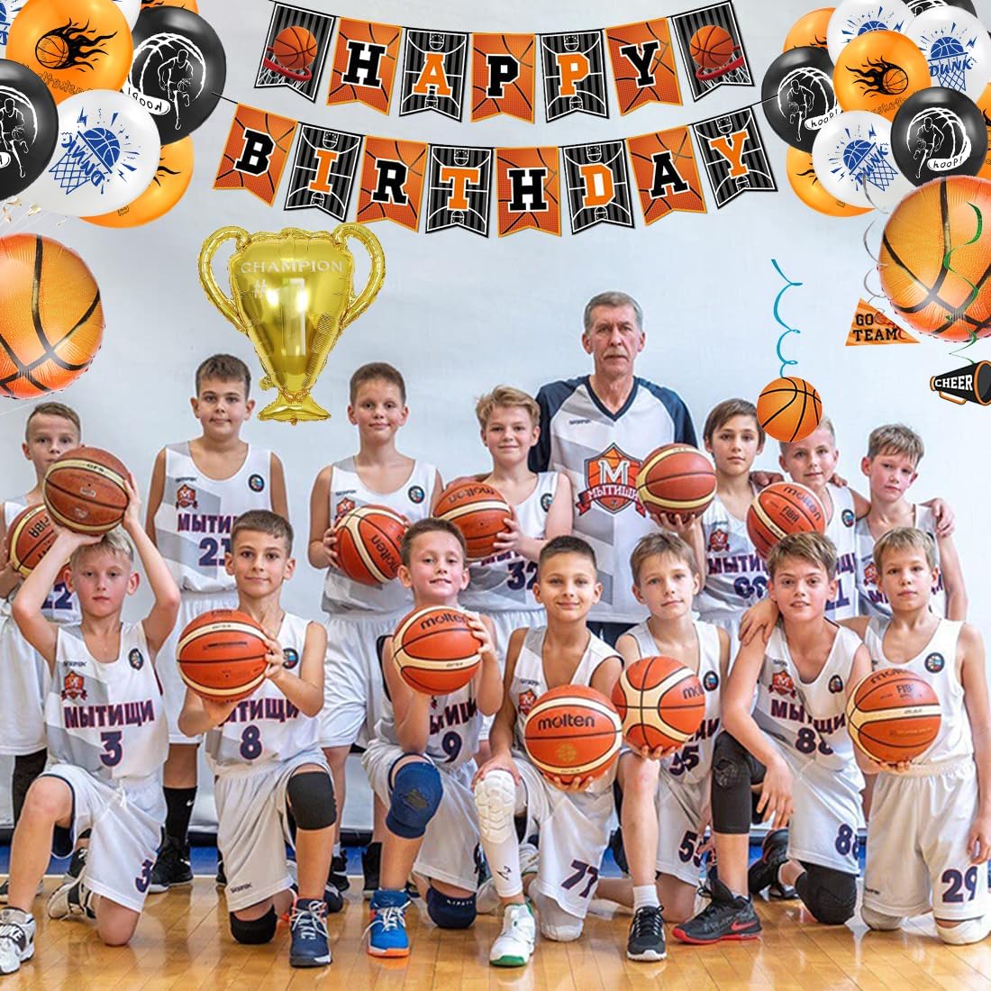 129Pcs Basketball Party Decorations, Basketball Birthday Party Decorations, Including Basketball Backdrops, Tablecloths, Birthday Banners, Basketball Plates And Other Supplies, For 20 People