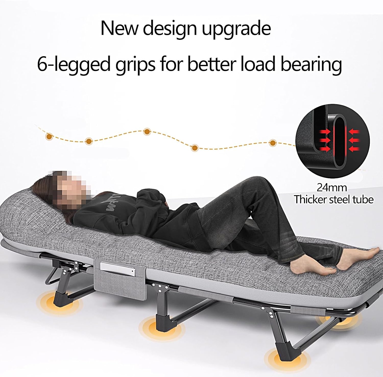 Folding Bed with Mattress 6 Position Adjustable Backrest Camping Cots for Adults with 300kg Load Capacity Folding Camping Cot Sleeping Cot for Adult(Yellow,180 * 60 * 30cm)