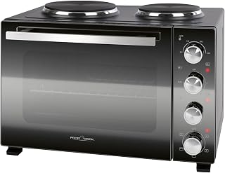 ProfiCook Minibackofen mit Kochplatten und Drehspieß | 32L | Umluft, Oberhitze, Unterhitze, Drehspieß | Kochen und Backen gleichzeitig | Backofen klein | Mini Backofen mit Umluft | PC KK 1302