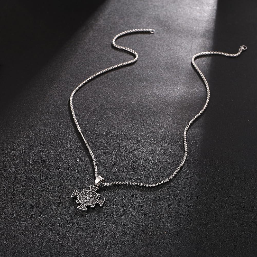 Saint Benedict Cross Necklace, Christian Sacramental Medal Pendant, Stainless Steel Ward off Evil Protection Jewelry - Image 4