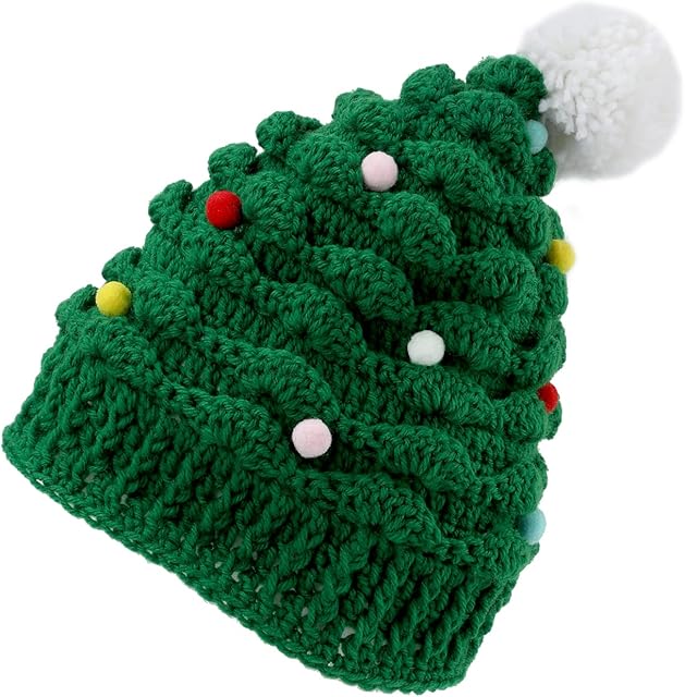 KINBOM Christmas Tree Hat, Cute Unisex Christmas Knitted Crochet Hat Green Beanie Santa Hat for Women Men Adults Party Daily Wear