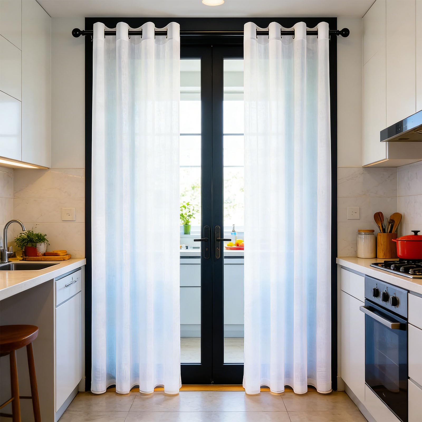 Voilage rideau luxueux et doux blanc 55 x 270 cm haut de gamme