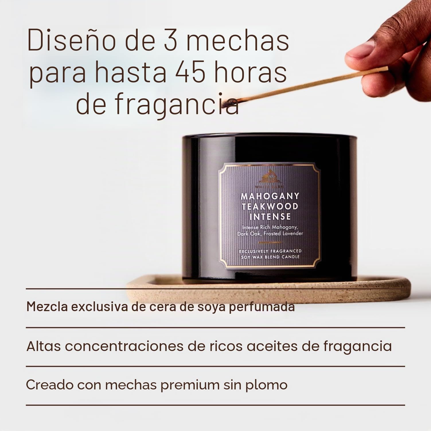 Bath and Body Works - Vela de 3 mechas de madera de teca de caoba de alta intensidad, 411 g