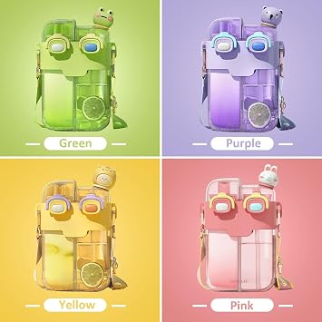 Kawaii Water Bottle with Straw, BPA-free Cute Water Bottles with Kawaii 3D Stickers, Portable Double Chamber Bottle with Leakproof Cap and Adjustable Strap, 26 oz