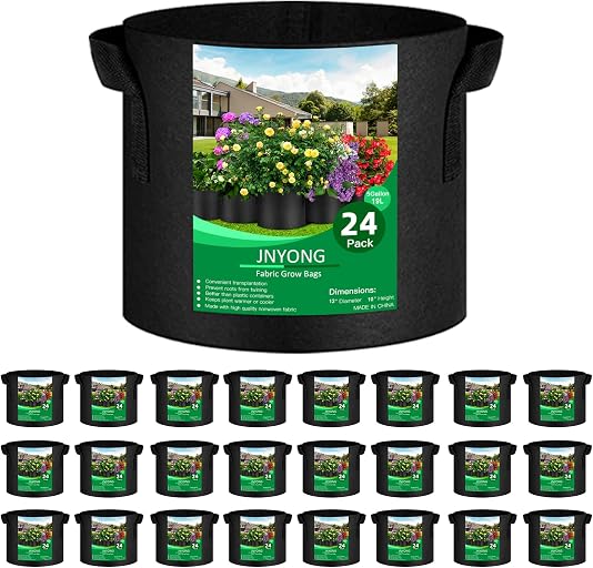 JNYONG 24-Pack 5 Gallon Thickened Non-Woven Grow Bags, Aeration Fabric Pots with Handles