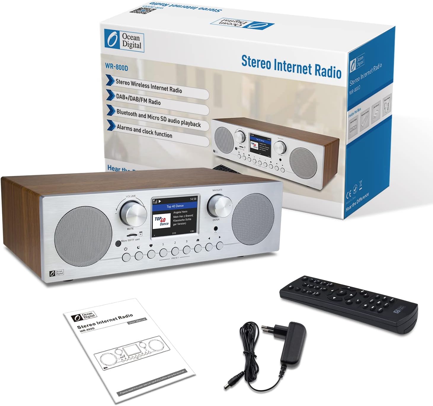 Ocean Digital WiFi/FM Internet Radio, WR-800D with Dual Alarm Clock, Sleep Timer, 2.8" Color Display, Support UPnP & DLNA : Electronics