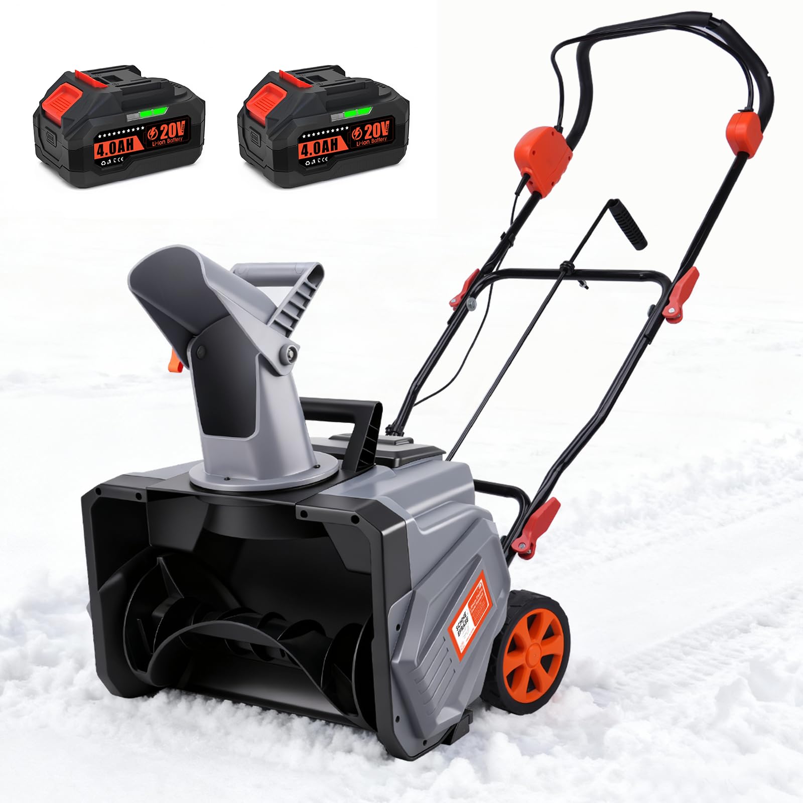 Akku-Schneefräse 40V | Brushless Motor 6000RPM | 46cm Arbeitsbreite | max. 27 cm Schneehöhe | 6m Wurfweite | 180° drehbarer Auswurfkanal inkl. 2x4Ah Akkus & Ladegerät