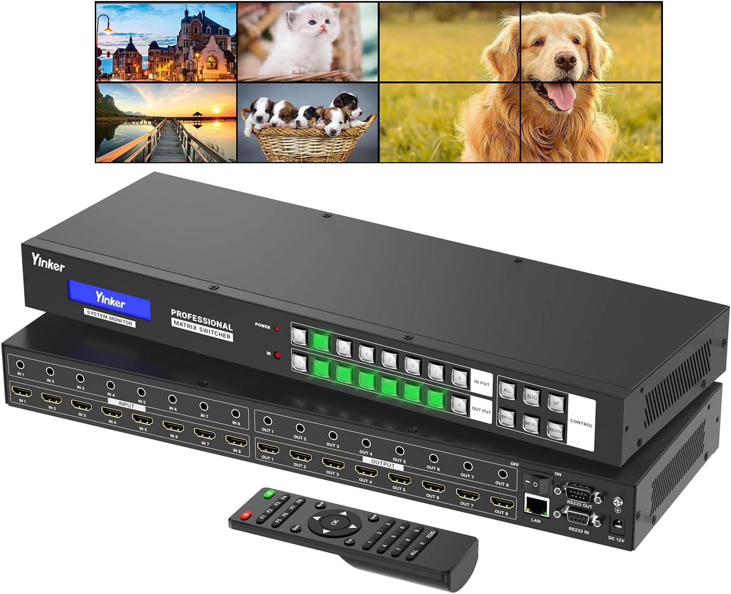4x2 HDMI Video Wall Controller & 8x8 Seamless Matrix | Web GUI & App Control | Custom Splicing Modes (4x2, 2x4, 2x2, 1x8, etc.) | 4K@30Hz, EDID, HDCP, 3.5mm Audio Support