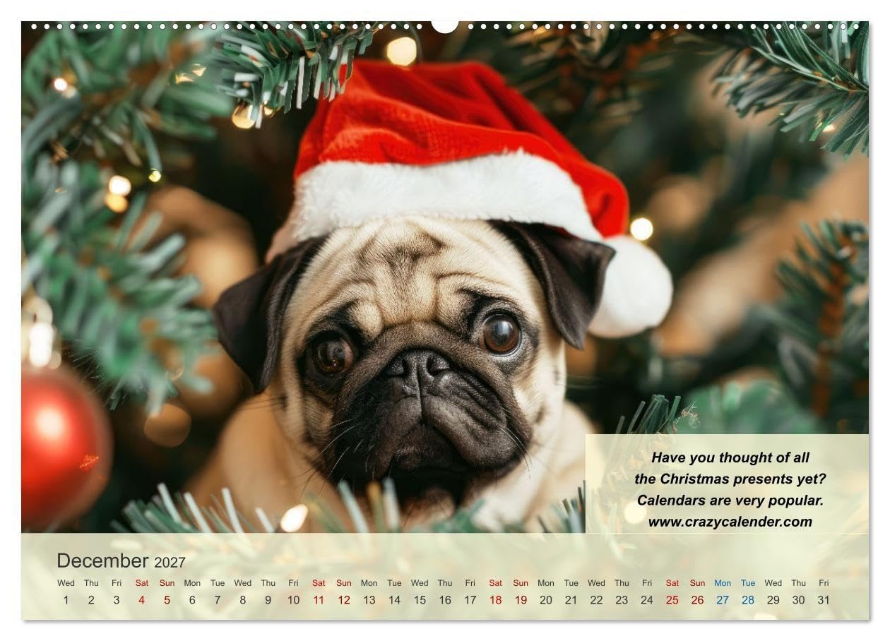 Great fun for pug lovers (High Quality Premium Wall Calendar 2027 DIN A2 landscape),CALVENDO 12 Month Wall Calendar: A must have for all pug owners who love humor