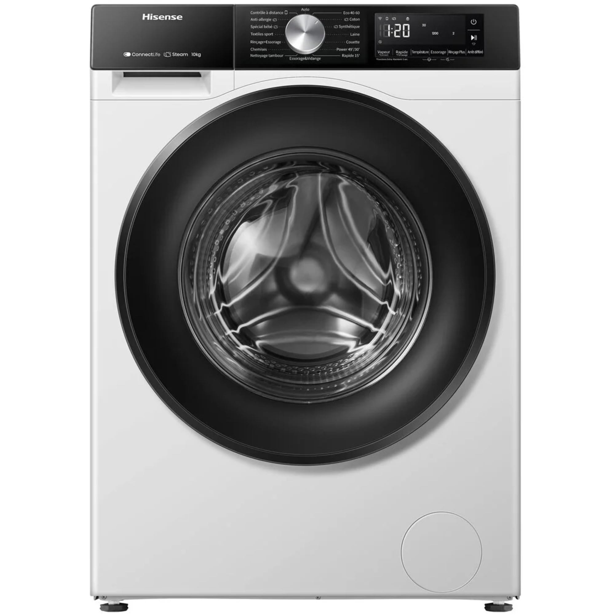 Hisense WF3S1043BW3 – Lave-linge à vapeur, classe A, 10,5 kg, connectivité WiFi, fonction vapeur 99,9%, lavage auto wash, lavage rapide 15", PureJet, blanc