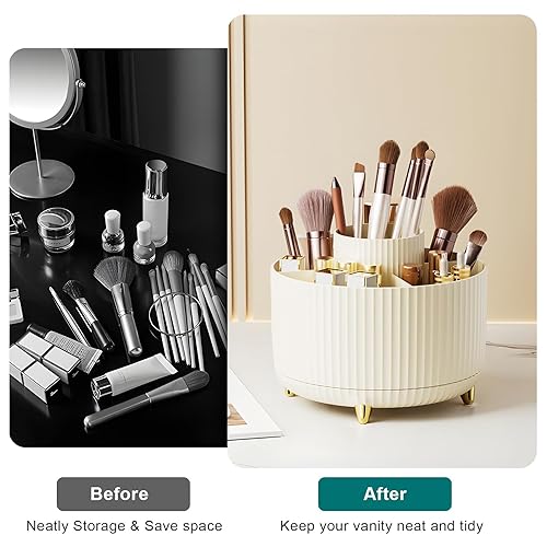 Miniatura 75 de Diesisa Organizador de brochas de maquillaje, organizador de brochas de maquillaje giratorio de 360°, 5 ranuras para cosméticos, esmalte de uñas