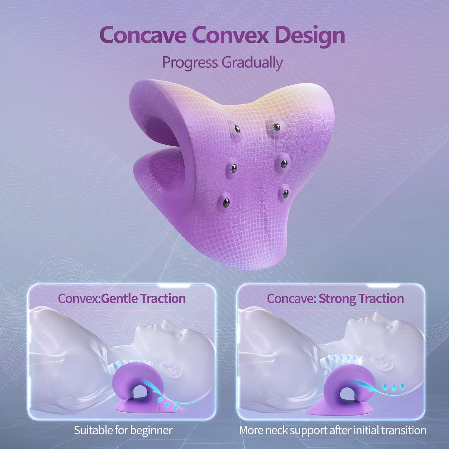 SoftSense Neck and Shoulder Relaxer, Cervical Neck Traction Device Neck Stretcher with Magnetic Therapy, Cervical Spine Alignment, Chiropractic Pillow, Neck Massager for TMJ Pain Relief (Purple)