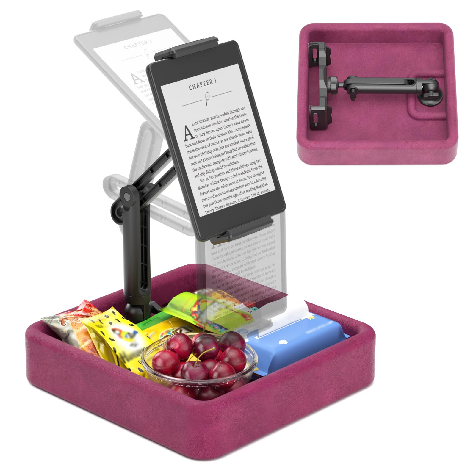 KDD Coussin Support Tablette - Porte iPad Réglable pour Genoux, Lit, Bureau - Support Kindle Pliable avec Plateau de Rangement, Compatible avec iPad Pro 12.9, Air, Mini, Téléphone, E-Reader, Violet