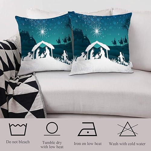 Miniatura 7 de Batmerry Fundas de almohada decorativas con temática de Feliz Navidad de 18 x 18 pulgadas, fundas de almohada familiares orientales degradadas de