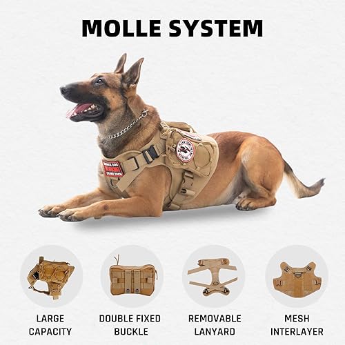 Miniatura 8 de Ohmopie Tactical Dog Harness for Medium Large Dog No Pull Dog Adjustable Harness with Back Clip & Front Clip Heavy Duty Metal Buckle Service Dog