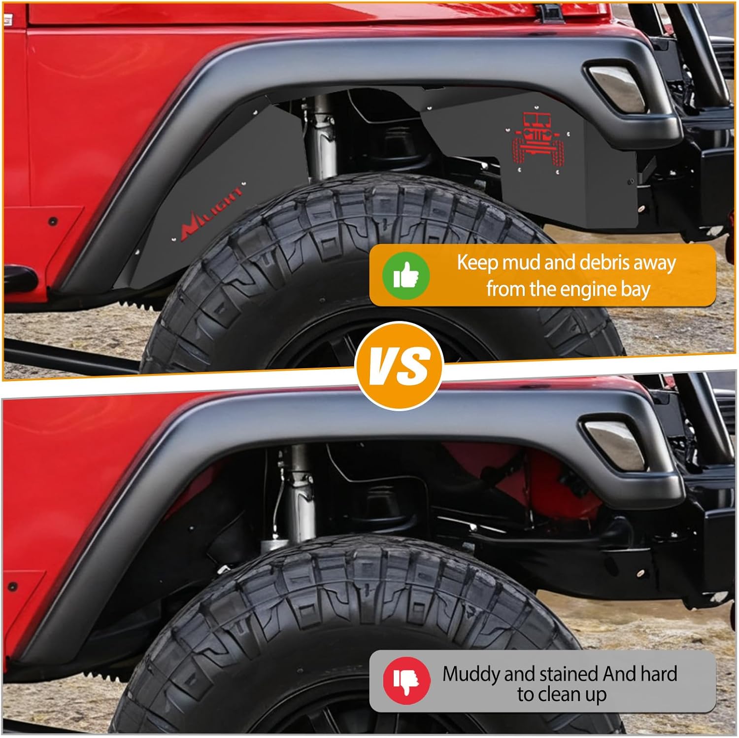 Nilight TJ Front Inner Fender Liners Fit for 1997 1998 1999 2000 2001 2002 2003 2004 2005 2006 Jeep Wrangler TJ & LJ 2PCS Offroad Powder Coated Steel Splash Mud Guard Wheel Well Liner Covers