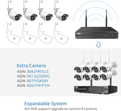 Miniatura 7 de Hiseeu Sistema de cámara de seguridad inalámbrica de 5MP con audio unidireccional, 500GB, 4 cámaras WiFi 5MP para exterioresinteriores, video HD,