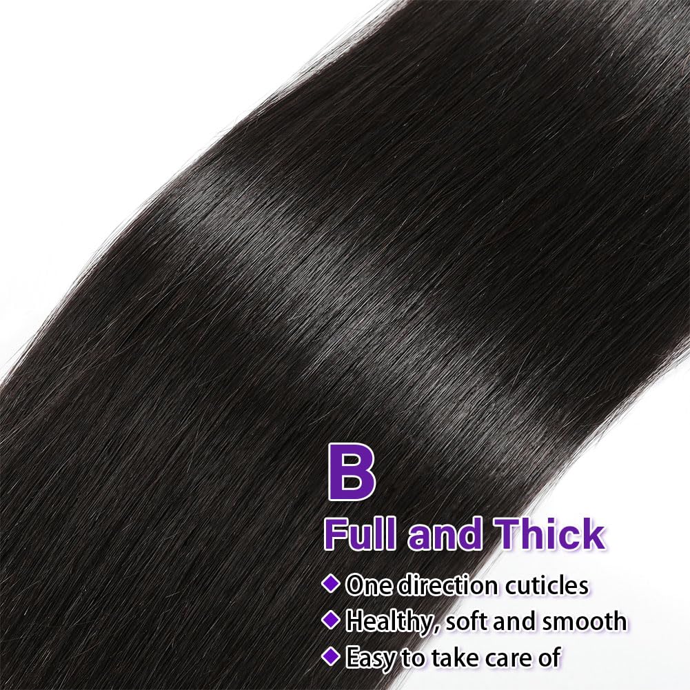 Straight Bundles Human Hair 24 26 28 Inch 3 Bundles Human Hair 300g 100% Unprocessed Brazilian Virgin Raw Hair Extensions Natural Black Weave Real Human Hair Bundles for Women