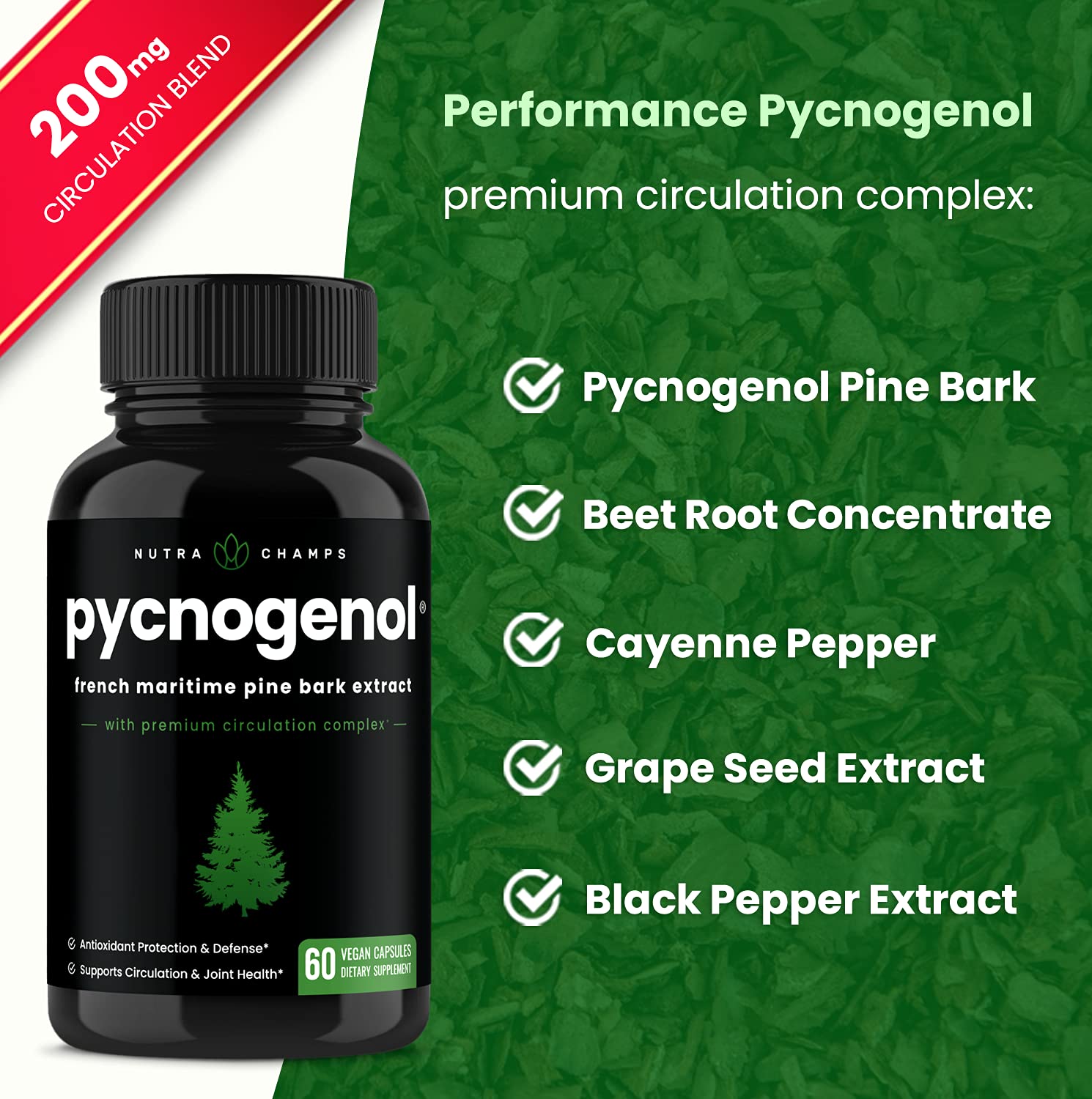 Pycnogenol Pine Bark Premium Supplement with 200mg Herbal Complex for