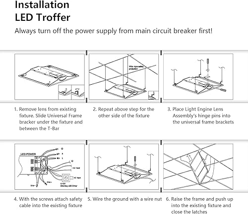 Miniatura 4 de Luz LED Troffer de 2 x 2 pies, 25 W, 5000 K, 3375 lúmenes, 24 x 24 pulgadas, luz LED de panel plano 1-10 V regulable para oficinas, pasillos, aulas,