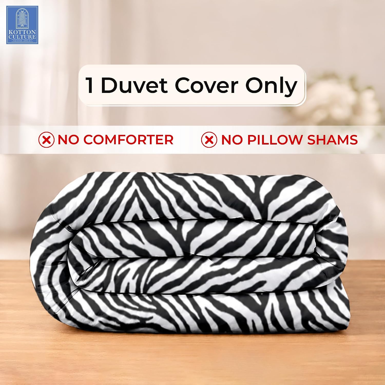 Kotton Culture 1 Pc Duvet Cover Queen Size/Full Size - Cotton - Soft Premium Durable Zebra Animal Print Comforter Cover - Zipper Closure & 7 Corner Ties- (Zebra, 90" X 90") image 2