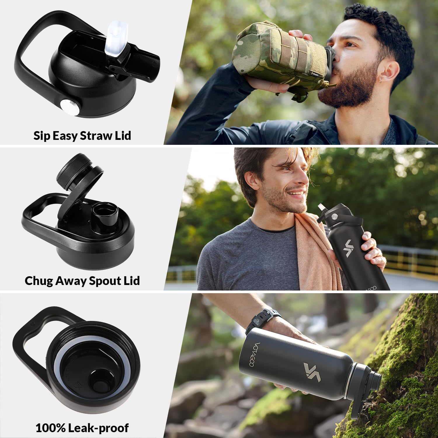 32 Oz Insulated Water Bottle - Stainless Steel Tactical Flask With Straw Lid & Chug Cap, Metal Military Water Bottle With Rugged, Removable Sleeve Can Place Items for Hiking Camping Hunting - Image 3