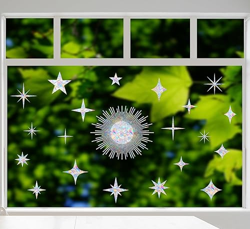 Miniatura 4 de Calcomanías de ventana de 20 estrellas y 2 solares para ataques de pájaros, calcomanías anticolisión para salvar a los pájaros de colisiones en