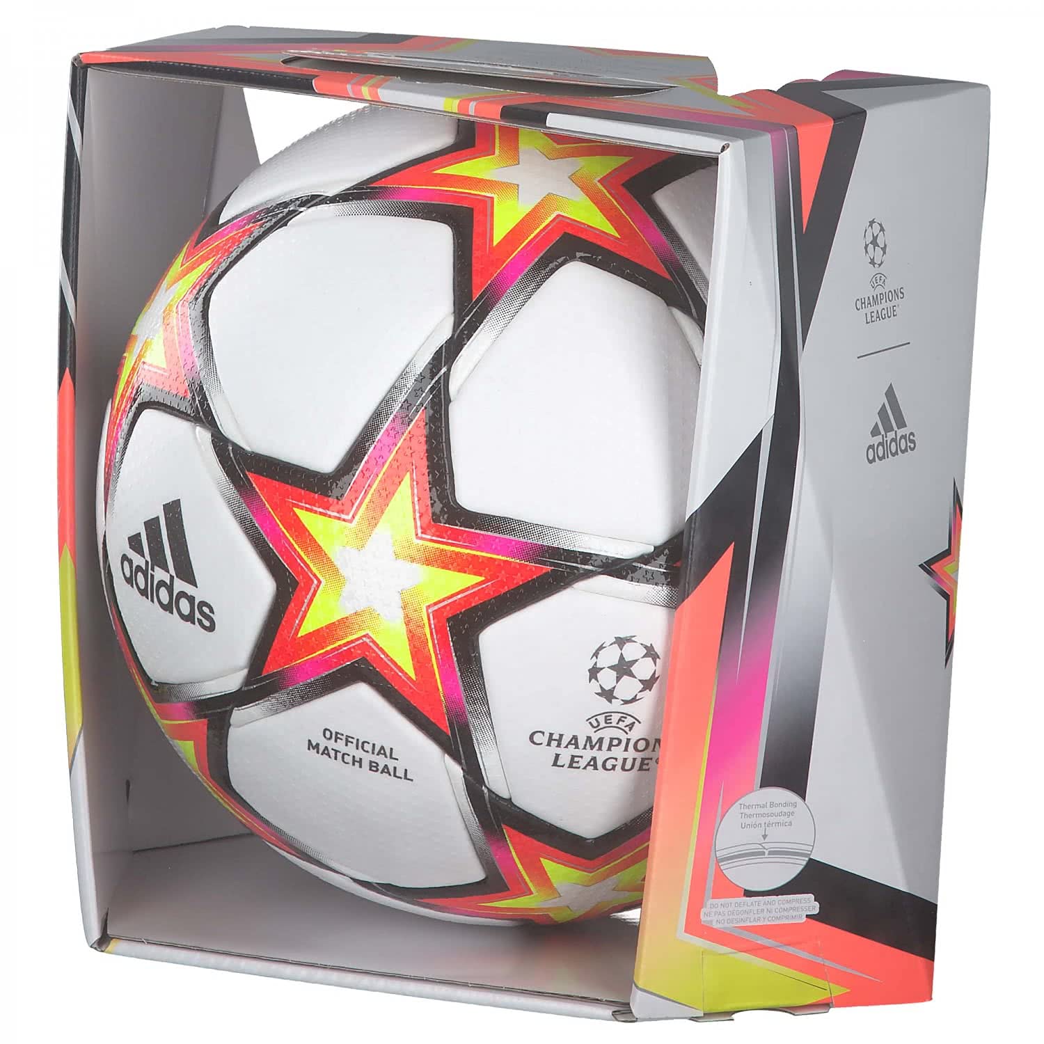 Adidas GU0214 UCL Pro PS Recreational Soccer Ball Unisex Top:White/Solar Red/Solar Yellow/Black Bottom:Shock Pink F18/SILVER Met./Iron Met. 5
