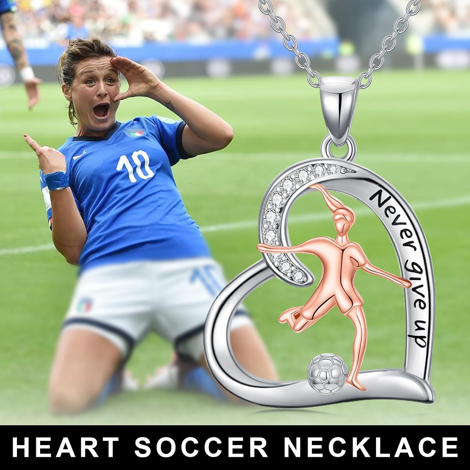 Sports Necklace 925 Sterling Silver Heart Pendant Necklace Never Give Up Jewelry Graduation Gifts for Women Sports Lovers - Image 7