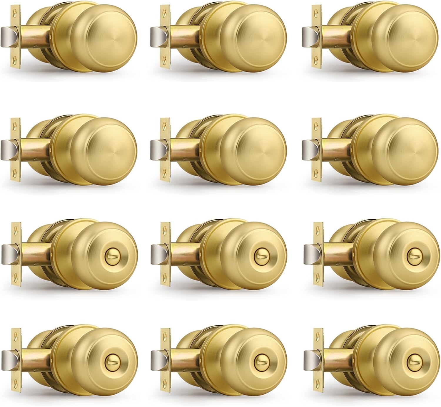 Probrico 6 Gold Closet Door Knobs and 6 Privacy Door Knobs Bundle Set, Brushed Gold Interior Door Knobs for Bedroom Bahtroom Hallway