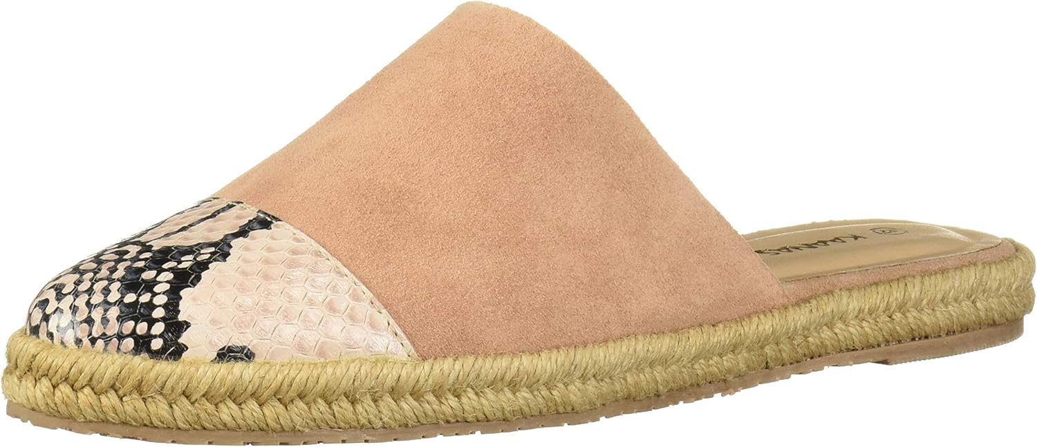 KAANAS Women's Melilla Snake Espadrille Mule Slide Flat Shoe, Rose, 9 Regular US