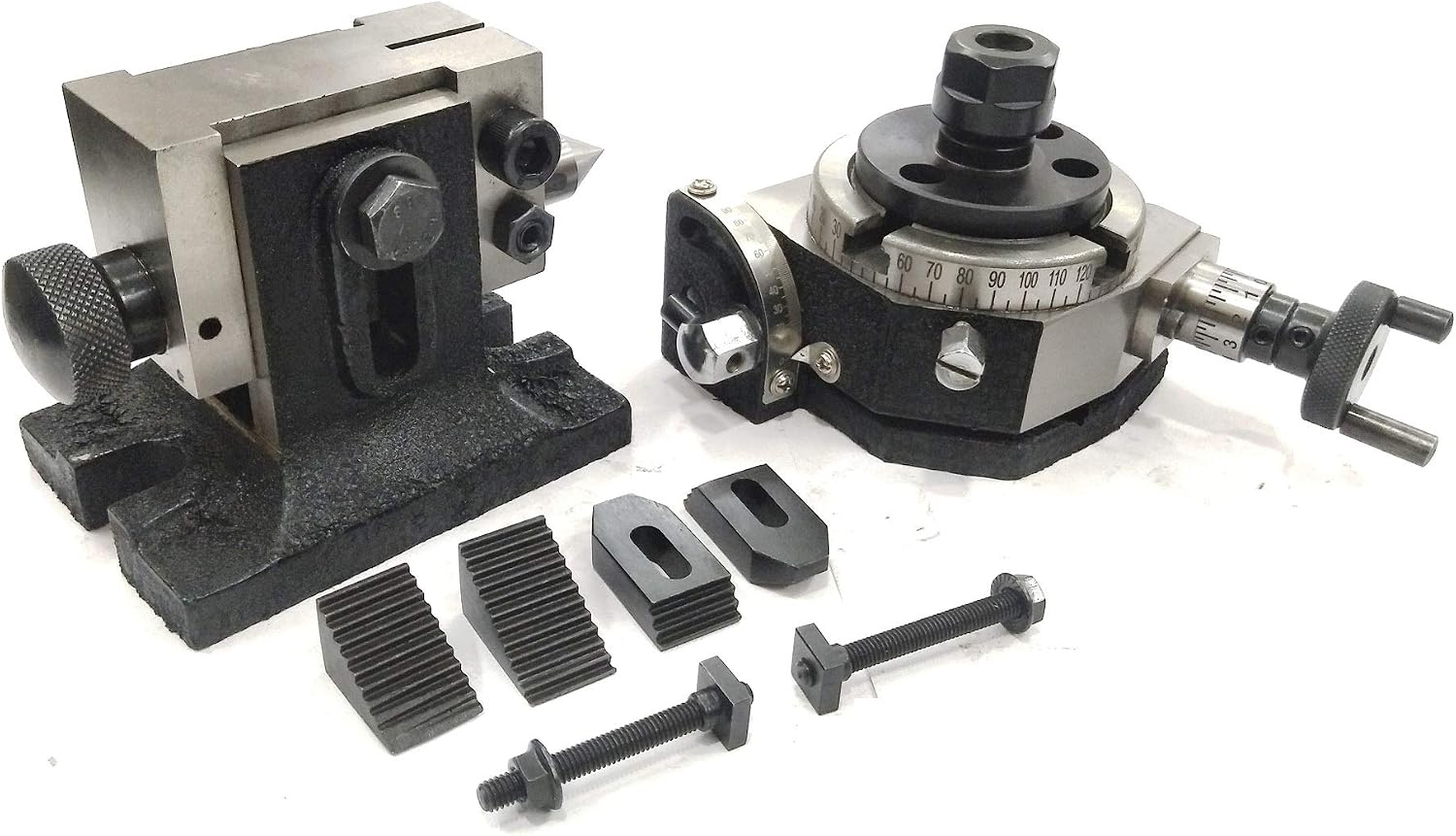 QUALITY 3"/80 MM TILTING ROTARY MILLING INDEXING TABLE, M6 CLAMP KIT WITH ER COLLET ADAPTOR & SUITABLE TAILSTOCK-MILLING ENGINEERING TOOLS (WITH ER20 COLLET ADAPTOR)