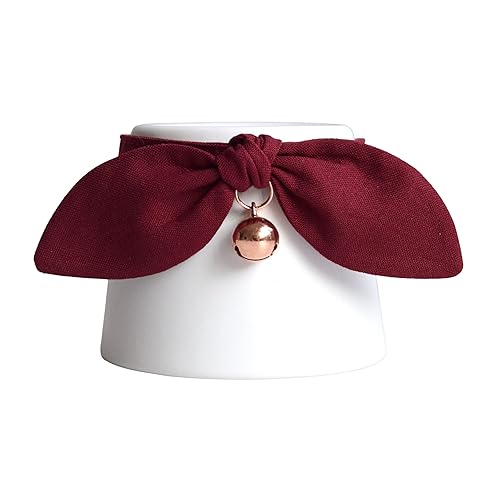 Fancy Bow Cat Collar with Bell for Pet Photography - Holiday Cat and Kitten Collar with Safety Breakaway Buckle (CAT, BURGUNDY)
