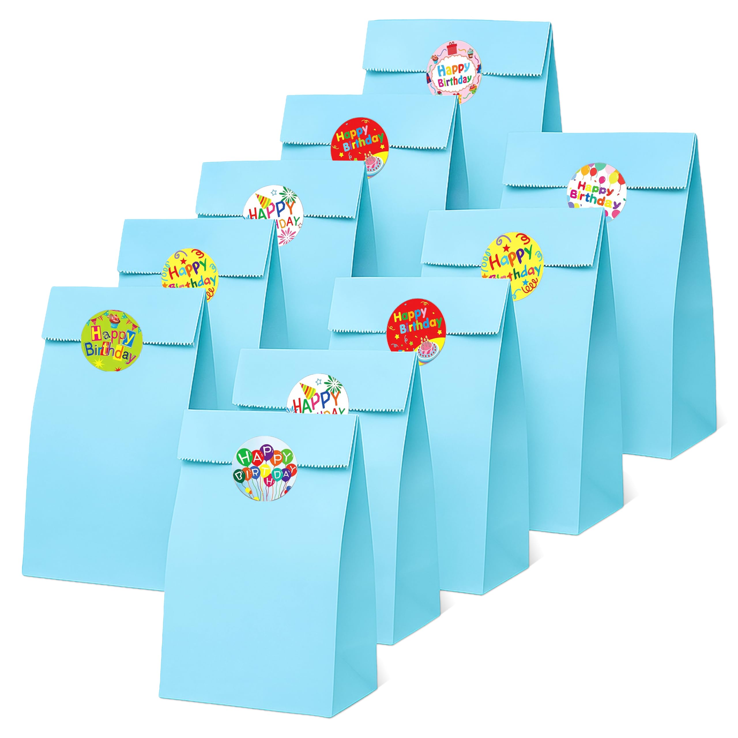 Thepaperbagstore 40 Light Blue Paper Bags with Happy Birthday Stickers