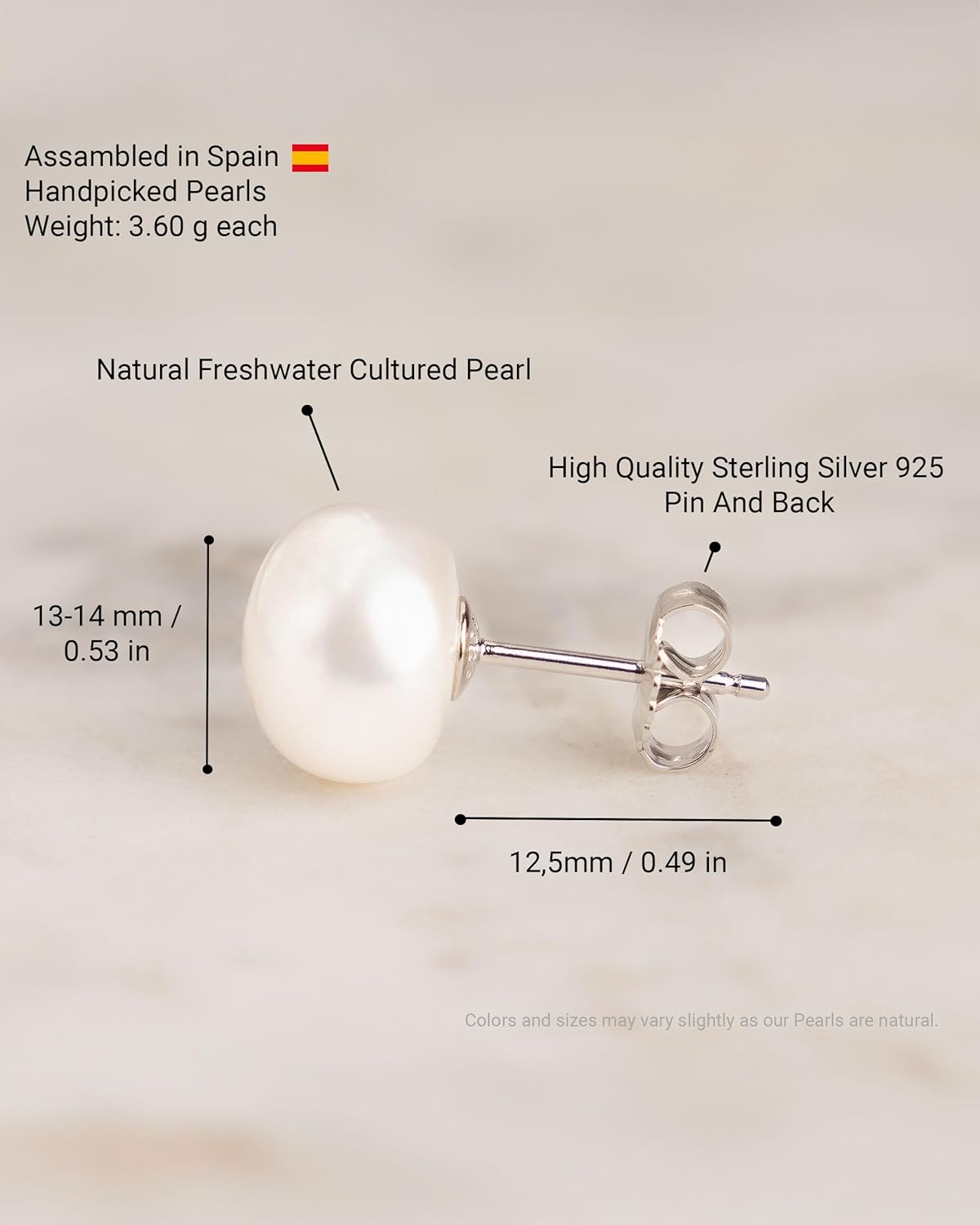 Secret & You – Women Pearl Stud Earring Freshwater Cultured Pearl | Baroque Shape | Sterling Silver 925, Available in 5 Sizes From 9-10 mm up to 13-14 mm