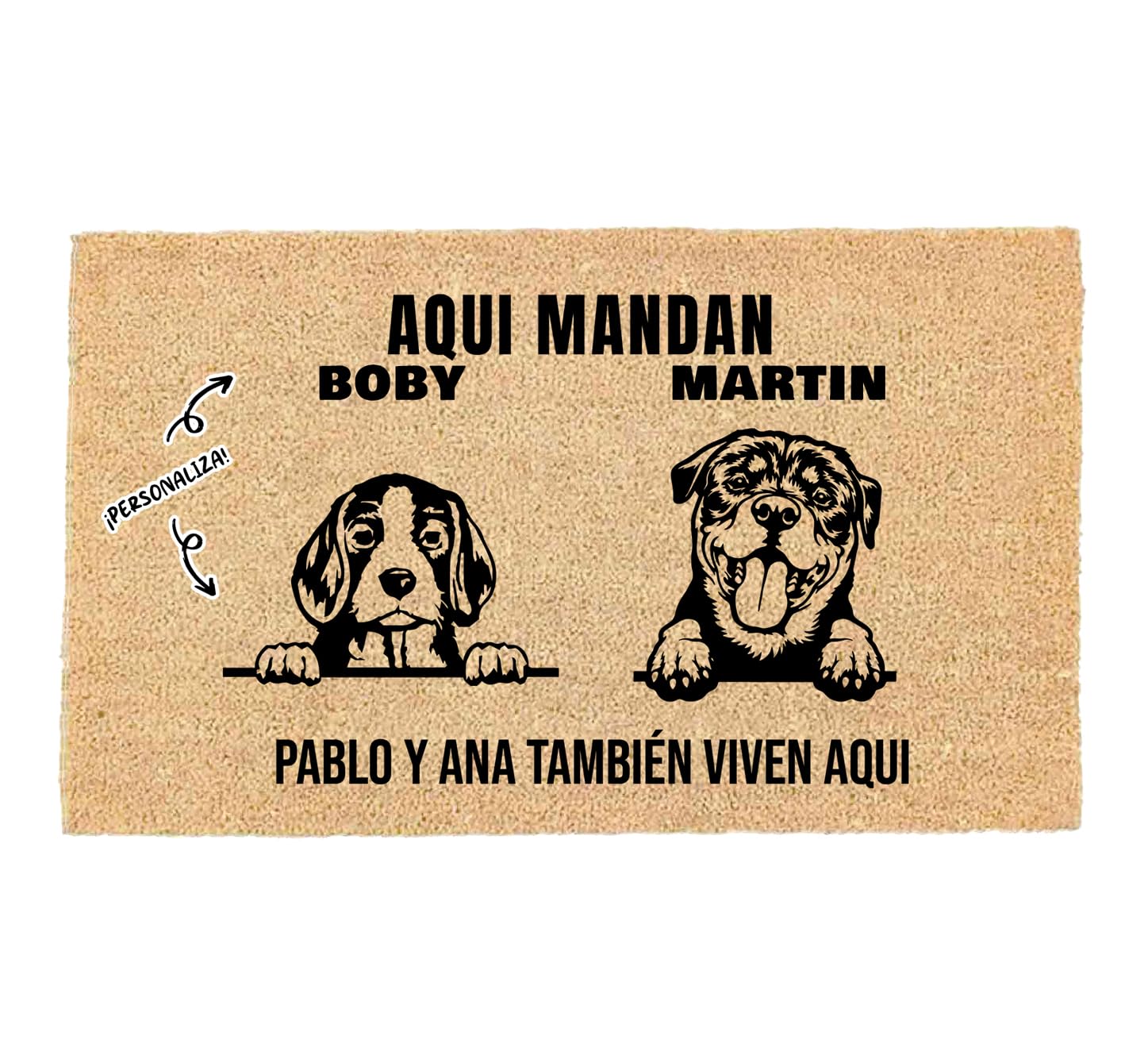 LucaHome - Felpudo Entrada casa Personalizados - Felpudo 2 Mascotas - Original y Divertido - Decoración hogar - Regalos Originales - Alfombra 33x60cm