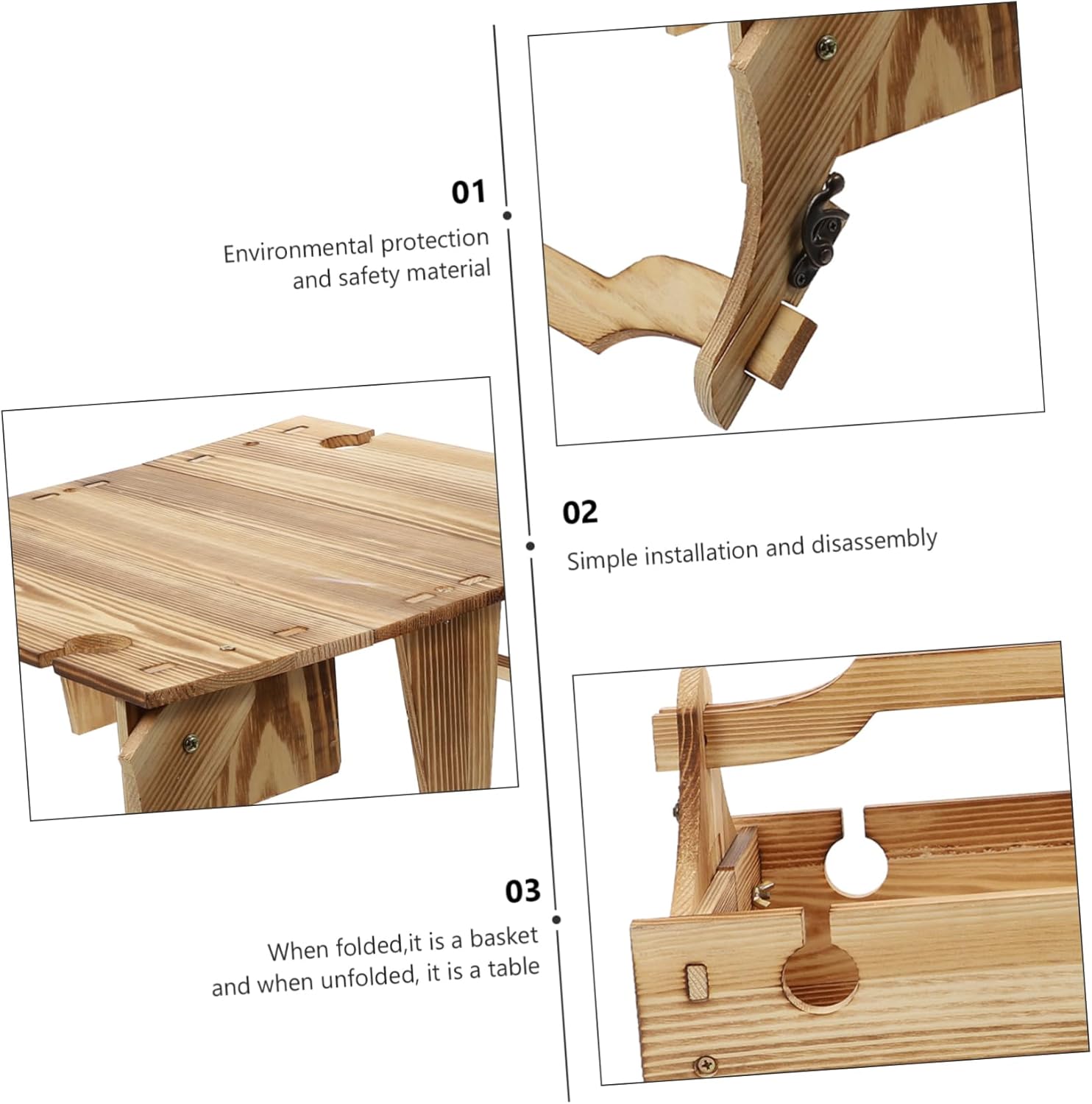 BESPORTBLE Portable Outdoor Folding Table Storage Basket Wooden Multi-Functional Table for Camping Picnic and Home Decor