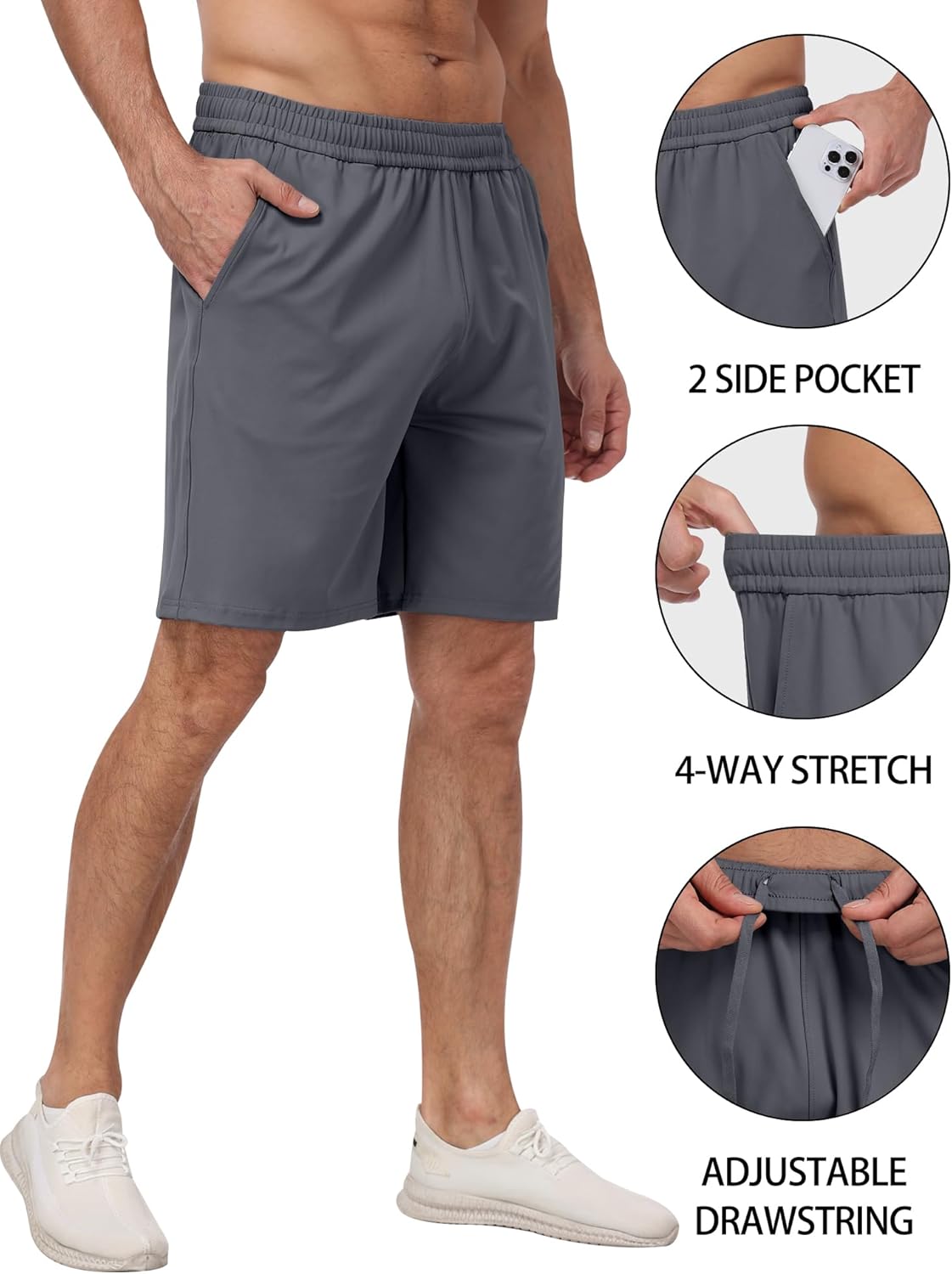 4 Pack Men's Athletic Gym Shorts with Pockets,Running Workout Basketball Hiking Shorts for Men - Image 3
