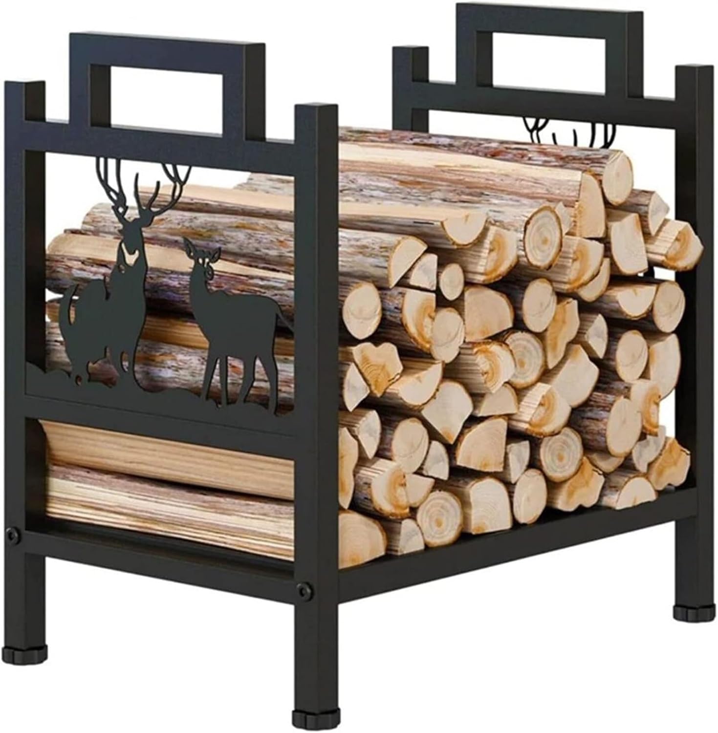 Firewood Log Holder Indoor Outdoor Metal Moose Pattern Fireplace Storage Stand