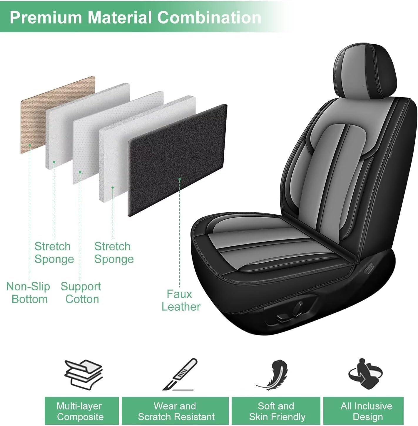 DISUTOGO Full Set Seat Covers for Toyota RAV4 2007-2025 2026 Faux Leather Car Seat Cover Waterproof Automotive Seat Cushion Protectors Compatible Airbag (5 Seats, Grey)