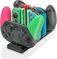 Vista 9 de Base de cargador de controlador para Nintendo Switch, estación de carga 6 en 1 para Nintendo Switch Joy-Con y controladores Pro, color negro