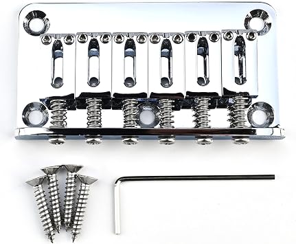 10.5mm 6 String Fixed Bridge Zinc Alloy Saddle Steel Baseplate Electric Guitar Hardtail Bridge Compatible with Fender Telecaster Tele Strat ST Electric Guitar Replacement PartsChrome