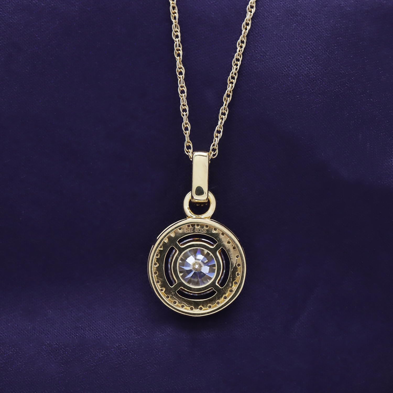 SAVEARTH DIAMONDS 2CT Moissanite Pendant Necklace 18K Gold Plated Silver D Color Ideal Cut Round Lab Created Diamond Necklace for Women